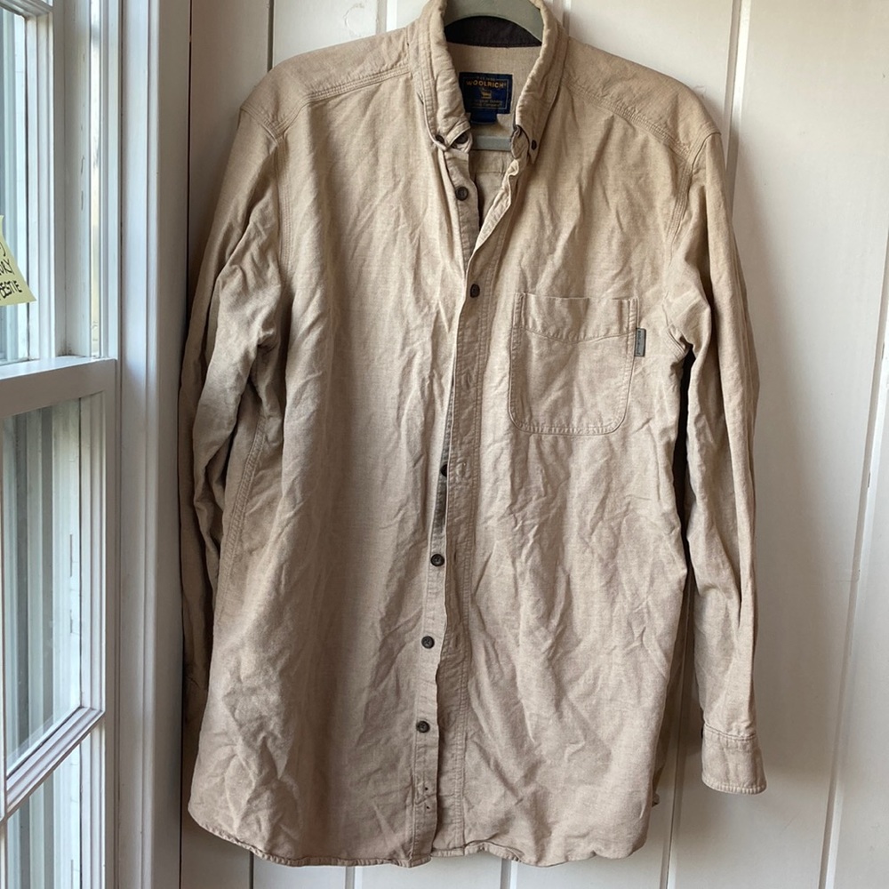 Mens Woolrich Tan Camel Heather Hunting Shirt Long sleeve Button